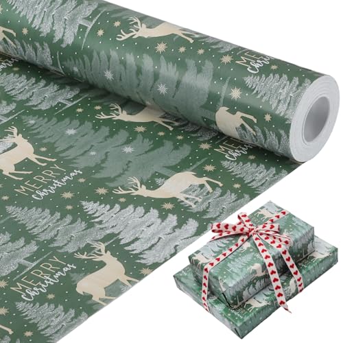 woric 25m Geschenkpapier Weihnachten Rolle, Weihnachtspapier Rolle Weihnachtsgeschenkpapier für Geschenkverpackung Weihnachten Basteln(Breite: 43cm)