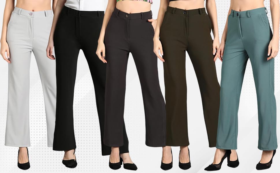Image of Noelia Women's Flare Leg Bell Bottom Casual High Waist Pants Work Office Trousers