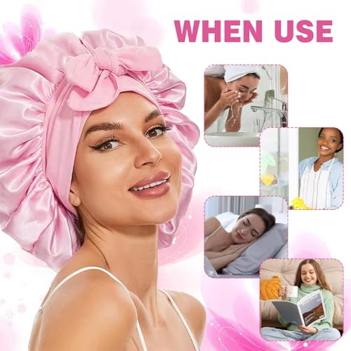 CLDURHGE Silk Bonnet Sleep Cap – Weiches Schlafmütze Satin für Frauen, Bonnet Sleep Cap Seide, Bonet Haare Silk, Schlafhaube Seide, Satin Haarhaube, Seidenhaube zum Schlafen – Inklusive Haargummis