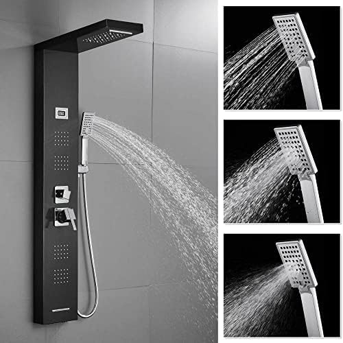 Sistema de torre de panel de ducha en acero inoxidable con lluvia, cascada y masaje miniatura 2