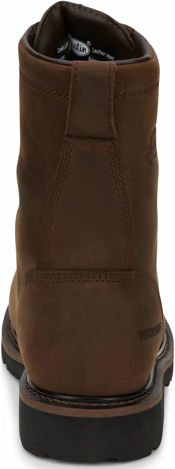 Justin Drywall 8" Work Boots for Men - Stampede Collection - Waterproof Full Grain Leather, EH Rated, Round Toe