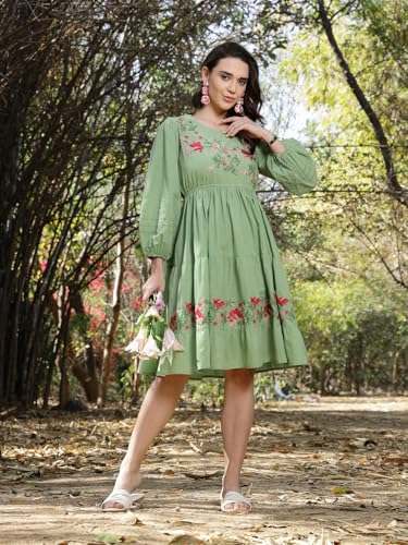 Image of Stylum Women's Solid & Embroidered Cotton Tiered Dress
