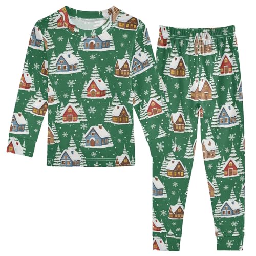 Pajama Sets Long Sleeve Winter Village Scene Pattern Soft Comfy Sleepwear 2 Piece PJS 3-8T