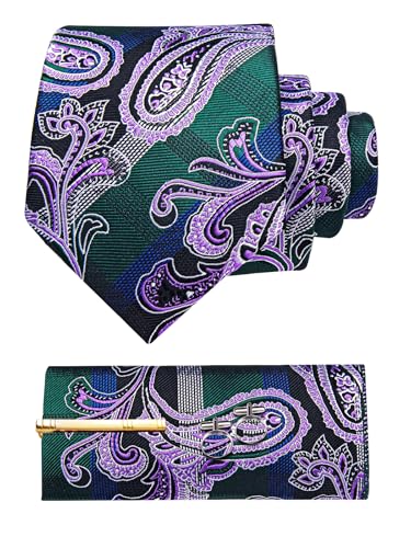Image of YourTies Silk Paisley Floral Tie and Pocket Square Cufflinks with Lapel Pin Sets for Men 5PC Wedding Party