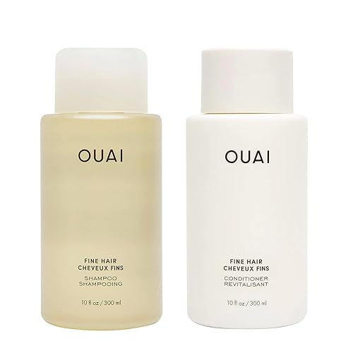 OUAI Fine Shampoo and Conditioner Set - Sulfate Free Shampoo and Conditioner for Women & Men - Made with Keratin, Marshmallow Root, Shea Butter & Avocado Oil - Free of Parabens & Phthalates (10 Fl Oz) - Fine Hair Bundle