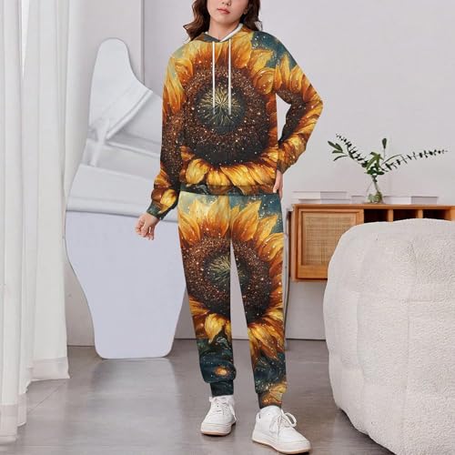 Boys Girls Pullover Hoodie and Pants Outfit 2PCS Set Sweatshirt for Kids, Sunflower Galaxy Universe2