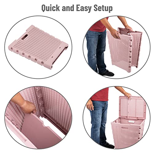 Mind Reader Basket Collection, Foldable Laundry Hamper, 61 Liter (10Kg/22Lbs) Capacity, Cut Out Handles, Attached Hinged Lid, Ventilated, Pink #TOP3