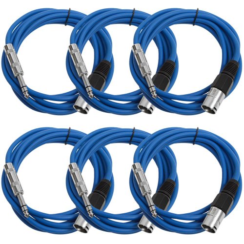 Seismic Audio - SATRXL-M10-6 Pack of Blue 10' XLR Male to 1/4" TRS Patch Cables
