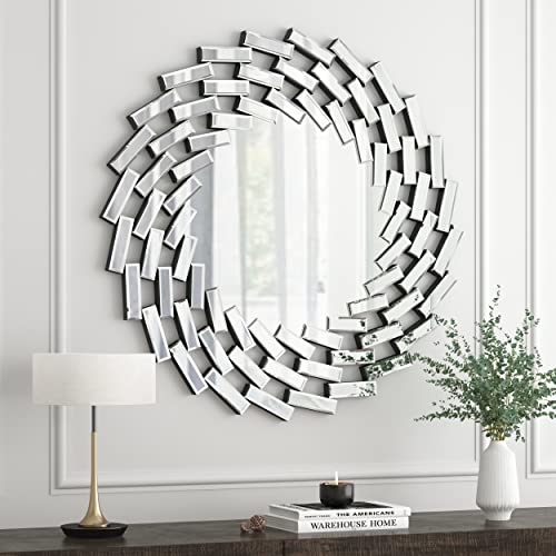 Shyfoy 31.5'' Round Mirror Wall Decor Beveled Decorative Wall Mirrors Silver Hanging Mirror For Living Room Bedroom Entryway Large Modern Accent Mirror #TOP7