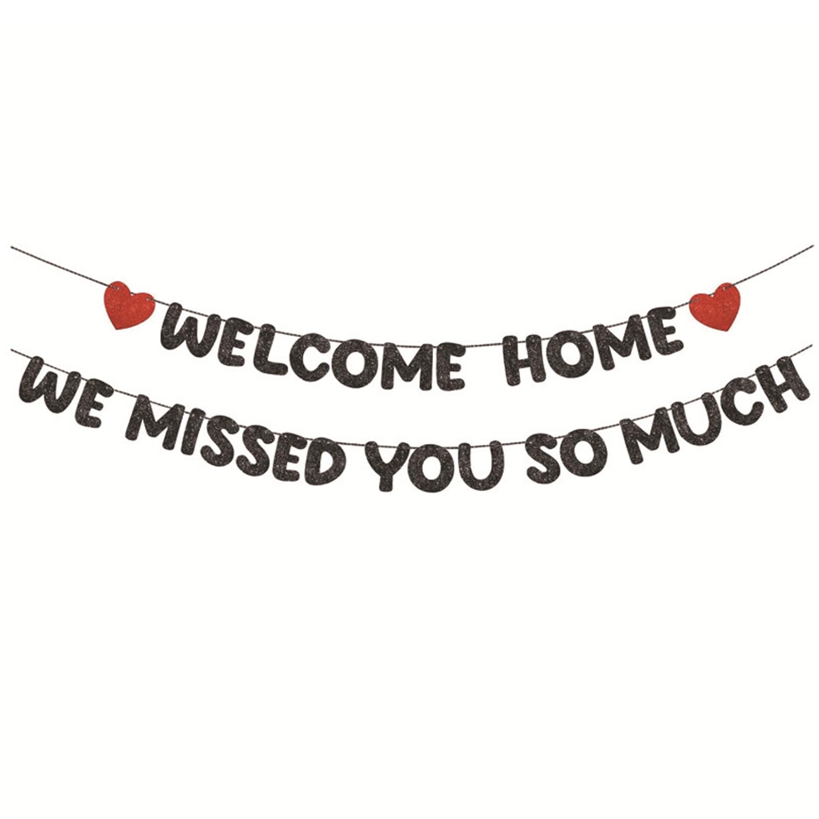 Welcome Home Banners - 2 Pack Durable Glitter Welcome Home Sign for Front Door, We Missed You So Much Banner with Heart Decorations for Family Reunion Party Decor