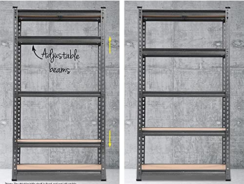Image of 60 * 36 * 15 Inches 5 Shelves Black Matte Finish Adjustable Shelving Unit Storage Display Rack Steel Boltless Rivet Rack