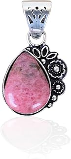 Rhodonite Pendant- 925 Sterling Silver Plated Pendant- Pink Gemstone Pendant-Pear Shape Cabochon Gemstone Pendant- P9D