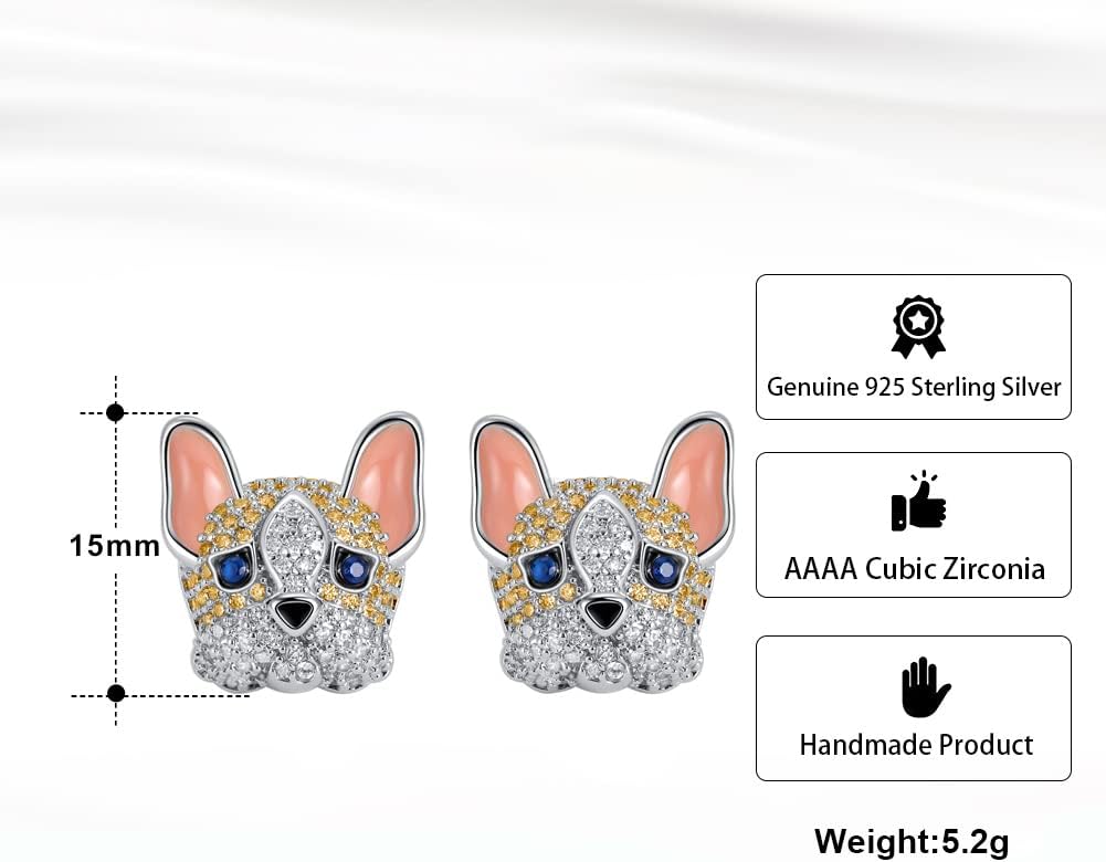 Frenchie Dog Earrings for Women by Ginger Lyne| Cubic Zirconia French Bulldog or Boston Terrier Stud Earrings for Her | Fashion Jewelry Gifts for Dog Mom