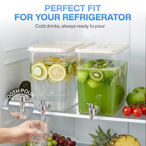 Drink Dispenser for Fridge (2 Pack) 2 Gallon Beverage Cube Dispenser with Spigot, Stackable, Leak-Proof Plastic Juice, Soda, Milk, Drinks, Water Container for Parties, Refrigerator Drink Dispenser - Thumbnail 2