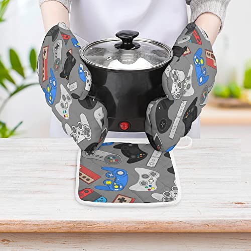 Video Game Controller Oven Mitts And Pot Holders Sets Of 3,Kitchen Gift Heat Resistant Non Slip Hot Pads & Oven Mitts Set For Cooking Bbq Grilling Baking #TOP4
