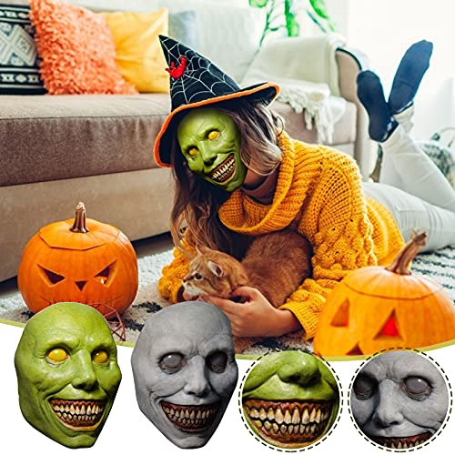 Wigjab Halloween Scary Full Head Mask, Horror Funny Latex, Terror Creepy Demon Cosplay, Costume, Play Jokes, Easter, Carnival Festival (Grey), Dimensions: Approximately 8.70 X 7.10 X 2.80 In #TOP1
