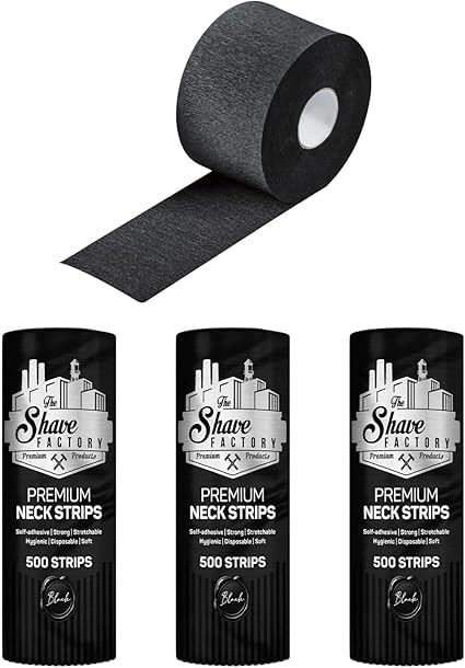 Halskrause Schwarz 1 Stange mit 5 Rollen je 100 Blatt - Dehnbares Neck Paper für Friseure - Einweg Nackenpapier für Haarschnitt & Rasur 3 Stück