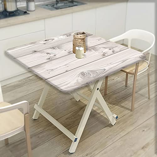Joskaa White Wood Grain Fitted Tablecloth Square, Elastic Edge Home Decorative Table Cover Waterproof Stain Resistant Polyester Tablecloths For Family Picnic Bbq Party Use, Fits 36" X 36" Table #TOP1
