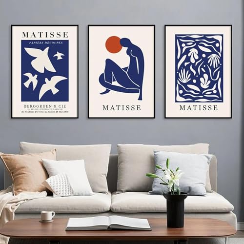 Affiches Matisse bleu abstrait ligne florale | Art mural maison et chambre 60x80cm