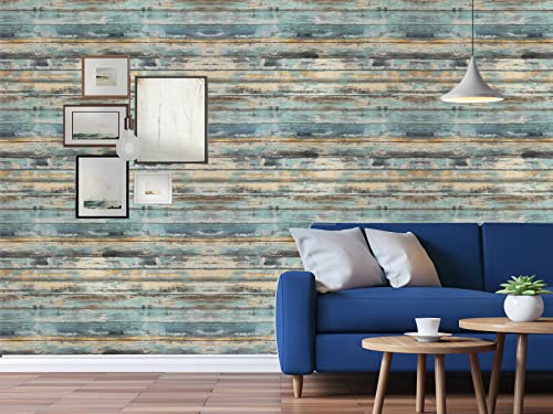 Dimcol Wood Contact Paper - 15.7"X118" Self-Adhesive And Removable Wood Wallpaper Peel And Stick - Blue Distressed Wood Grain Contact Paper For Cabinets - Waterproof Stick On Wall Paper #TOP5