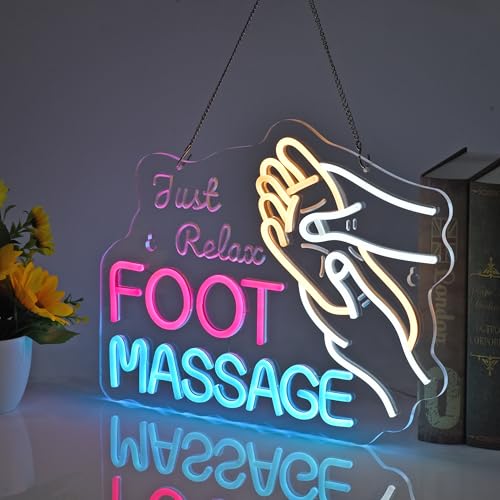 Image of Foot Massage Neon Sign,Foot Spa Wall Decor Dimmable LED Light Sign | Massage Neon Lights Hanging Wall Art Decoration for Foot Relax Room Foot Baths Spa Salon Wellness,USB Powered,16.1*12.6in