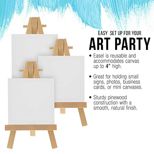 U.s. Art Supply 2" X 2" Stretched Canvas With 5" Mini Natural Wood Display Easel Kit (Pack Of 12), Artist Tripod Tabletop Holder Stand - Painting Party, Kids Crafts, Oil Acrylic Paints, Signs, Photos #TOP4
