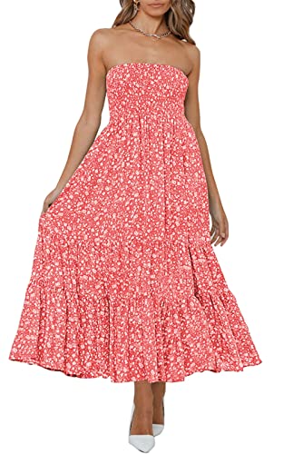 Image of ZESICA Women's Summer Boho Strapless Maxi Dress 2026 Casual Off Shoulder Smocked Flowy A Line Beach Holiday Long Dresses