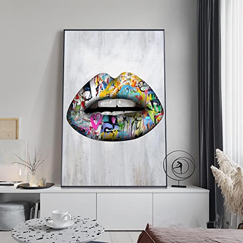 Peinture lèvres graffiti abstrait affiche murale street art femme 70x100 cm