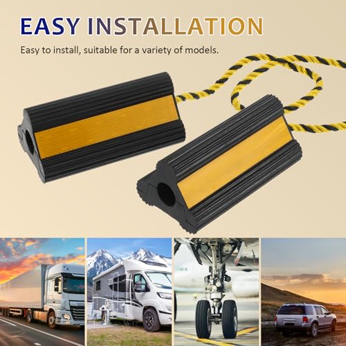 Image of Heavy Duty Wheel Chocks with Shock Absorber for Rv Trailers and Trucks Non Slip Rubber Tire Stoppers with Reflective Tape and Nylon Rope 60.75 Inch Stabilizer Blocks for Travel Trailers