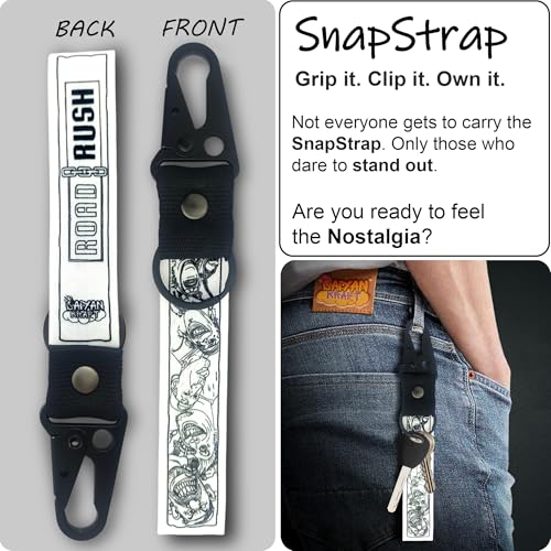Image of SnapStrap Doodle Carabiner Keychain Strap (Lightweight and Compact) | For Bike, Keys ID Badge Wallet Holder and Everyday Carry Items, Wrist Keychain (Road Rush)
