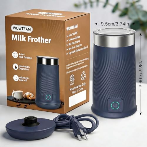 Image of Wowteam Milk Frother, 4-in-1 Electric Milk Steamer, Warm and Cold Milk Warmer and Foam Maker for Coffee, Latte, Cappuccinos, Macchiato, 8.2oz /240ml, Stainless Steel (Blue)