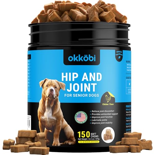 Glucosamine HCL & Hip and Joint Chews for Dogs - 150 pcs - Advanced Hip and Joint Support for Senior Dogs -With MSM & Green Lipped Mussel - Chicken