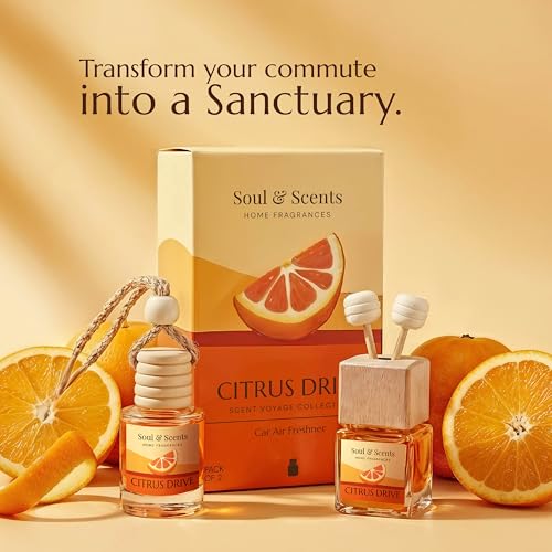 Image of Soul & Scents 16ml Luxury Car Perfumes Fresh | Citrus Drive | 2-in-1 Hanging Pod & AC Vent Air Freshener | Premium Wooden Car Fragrance Accessory | Long Lasting Odour Eliminator | Pack of 2