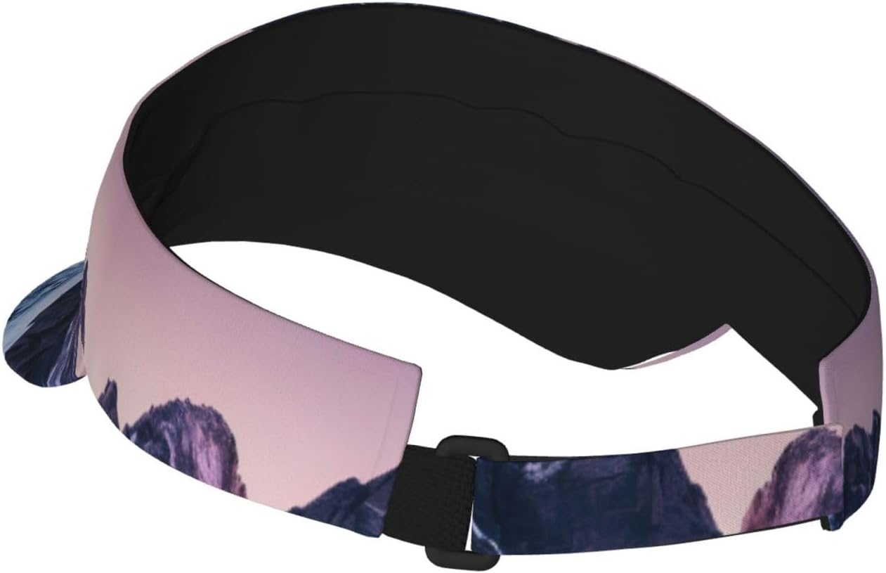 Travel Mountain Print Sports Sun Visor Hats Adjustable Running Golf Tennis Sun Cap for Women Men Black
