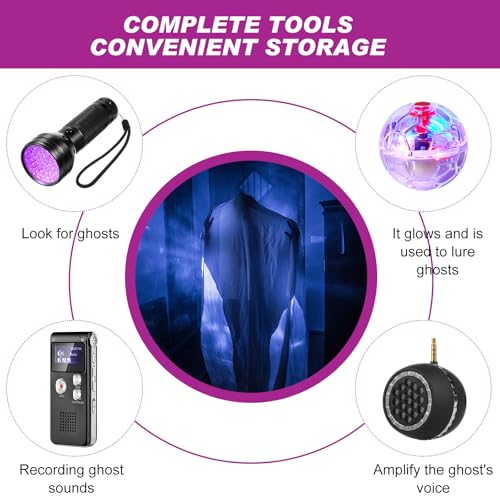 Image of Dunzy 8 Pcs Ghost Hunting Equipment Kit, Include 1 Emf Meter 1 Spirit Ghost Hunting Research Box 1 Voice Recorders 1 Flashlight 1 Speaker 2 Motion Light up Cat Balls and 1 Carry Case(Emf Meter 1)