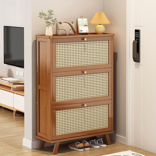 Meuble à chaussures en rotin au design double couche pour une décoration d'entrée raffinée
