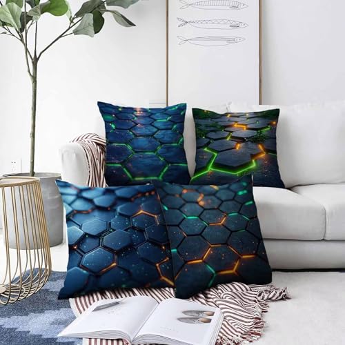 Housse coussin 55x55cm abstrait lin imperméable lot de 4 avec zip - 3