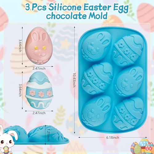Sidosir 3PCS Easter Silicone Egg Shaped Molds for Chocolate, 6-Cavity Jumbo Non-stick Easter Egg Shaped Baking Molds for Cake, Easter Breakable Eggshell Silicone Mold for Candy Making, Jelly by Sidosir - Image 2