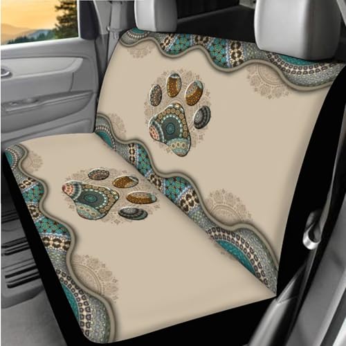 BIGCARJOB Boho Dog Paw Car Seat Cover Full Set 15 Pieces Boho Print Car Interior Accessories Set with Universal Steering Wheel Cover Car Trash Can Hanging Seat Headrest Covers - Image 3