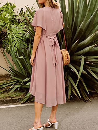 Women's Dresses For Wedding Guest Chiffon Cape Sleeve Cocktail Flowy A Line Dresses, Pink Xxl #TOP3