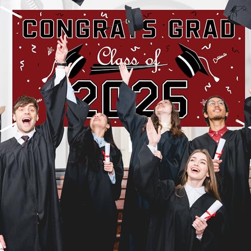 Image of Graduation Decorations 2026 2027 - Maroon Polyester Graduation Backdrop - Graduation Party Decorations - Congrats Grad Banner - Graduation Decorations Class of 2026,Graduation Party Favors Supplies Yard Sign