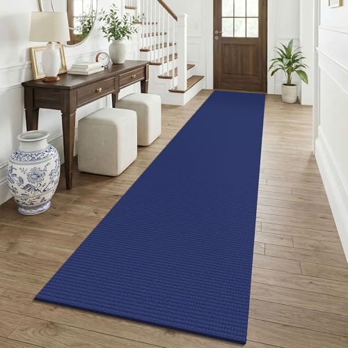 KOZYFLY Cotton 2.5'x12' Runners Rugs for Hallway, Long Washable Runner Rug, Woven Non Slip Kitchen Runner, Braided Entryway Rug, Floor Carpet for Entry, Aisle, Hall, Deep Navy Blue