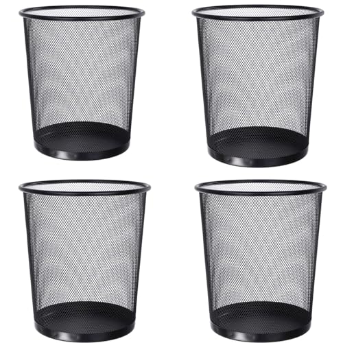 Jonzzy 4 Papeleras Oficina Negra Metálica - 28 X 26,5 X 22 cm - Papelera Escritorio Para Oficina O Casa De Rejilla De Metal, Papelera Negra Para Mesa De Trabajo - 13 L De Capacidad