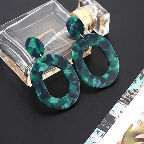 Acrylic Earrings For Women Girls Statement Geometric Earrings Resin Acetate Drop Dangle Earrings Mottled Hoop Earrings Fashion Jewelry (Green) #TOP2