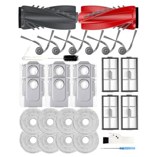 Ersatzteilset für Roborock SAROS 10R/ Qrevo CurvX/Qrevo Curv 2 Pro Saugroboter: 2 Walzenbürsten, 6 Seitenbürsten, 4 Feinstaubfiltern, 8 Mikrofaser-Mopptüchern + 6 Staubbeuteln
