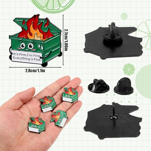 Image of 20pcs Positive Enamel Pins for Employee Coworker, Black Enamel Lapel Brooch Inspirational Dumpster Fire Badge It's Fine I'm Fine Everything Is Fine Pins Dumpster Fire Jewelry Gifts