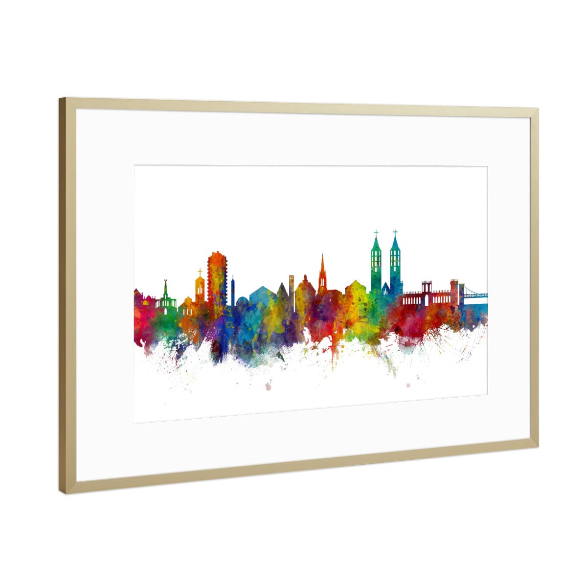artboxONE Poster mit Rahmen Gold 45x30 cm Kassel Germany Skyline von Michael Tompsett - gerahmtes Poster