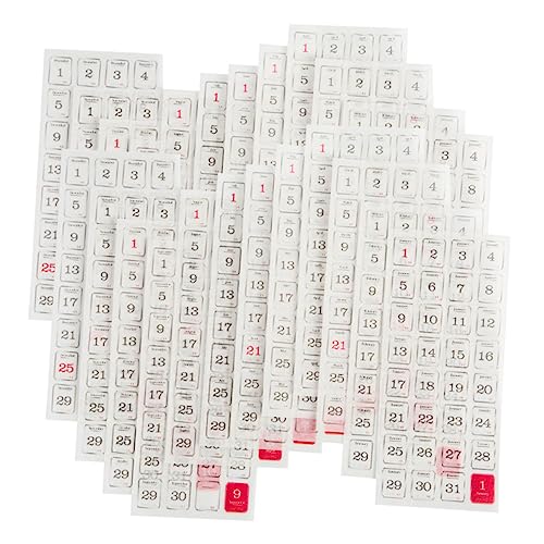 DECORNIJIA 24 hojas Pegatinas de Fecha para Planificador Diario y Mensual de Etiquetas Numéricas Adhesivas para Cuadernos y Scrapbooking Material Escolar para Organización Anual