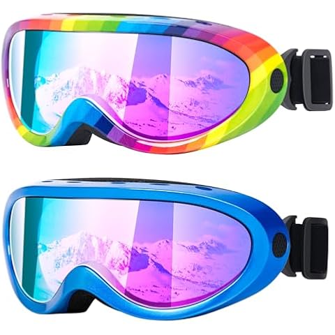 MAMBAOUT 2-Pack Ski Goggles, Snowboard Goggles for Men, Women, Kids, Youth, Boys & Girls, Snowmobile Goggles Cover