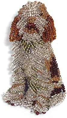 ITALIAN SPINONE beaded bead embroidery dog pin pendant art jewelry Made to Order